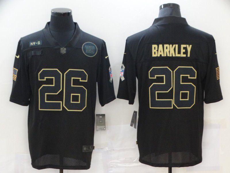 Men New York Giants 26 Barkley Black gold lettering 2020 Nike NFL Jersey